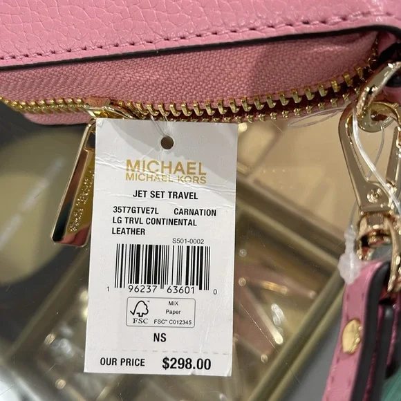 MICHAEL KORS JST 
Leather Continental Wristlet Phone Case Wallet 
Carnation 
NWT - Picture 12 of 16